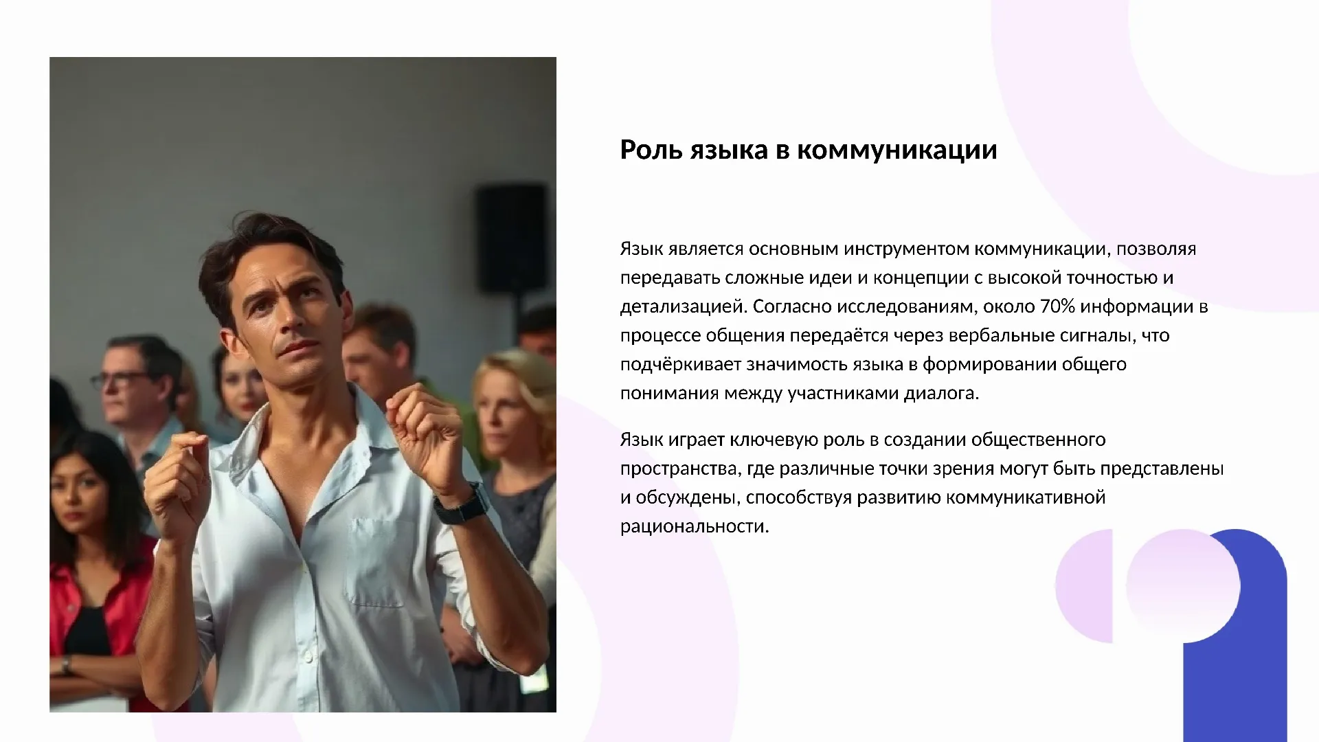 Роль языка в коммуникации - слайд для презентации на тему 