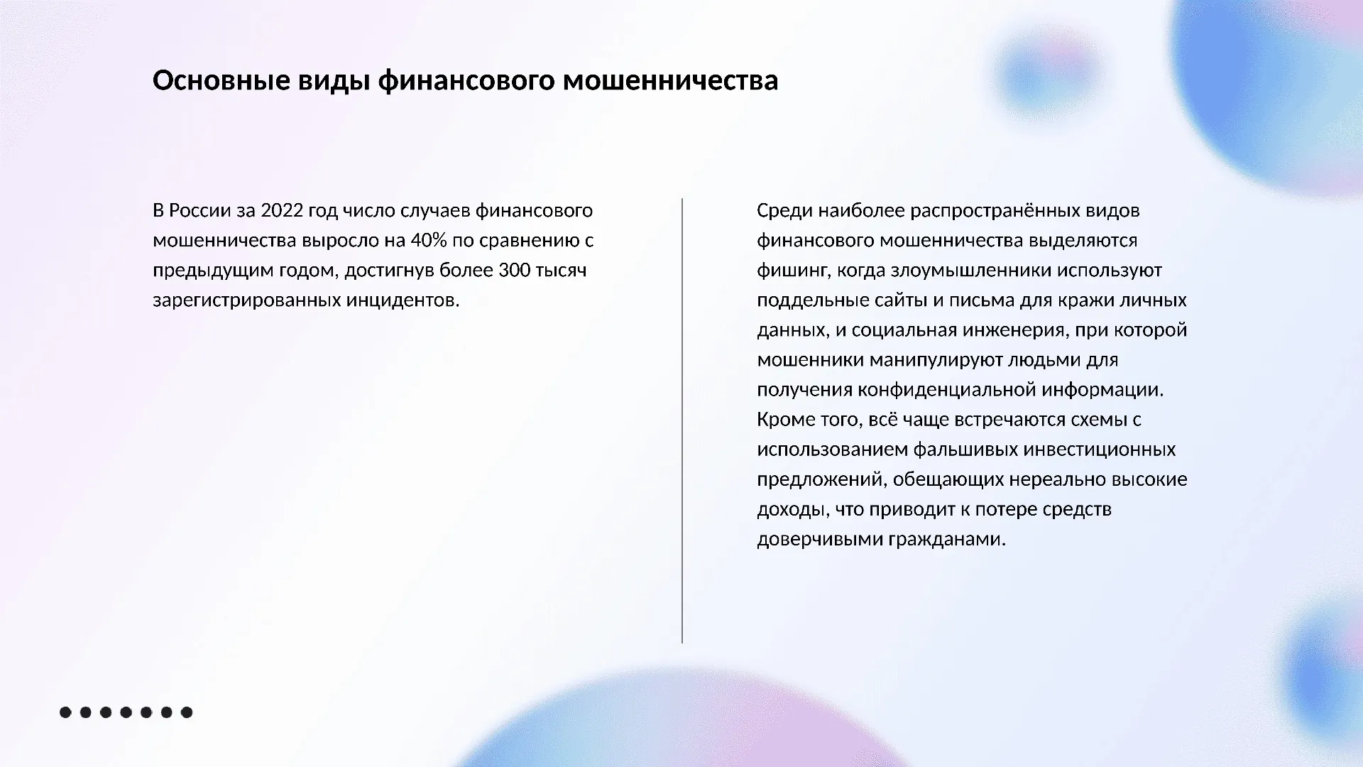 Основные виды финансового мошенничества - слайд для презентации на тему 