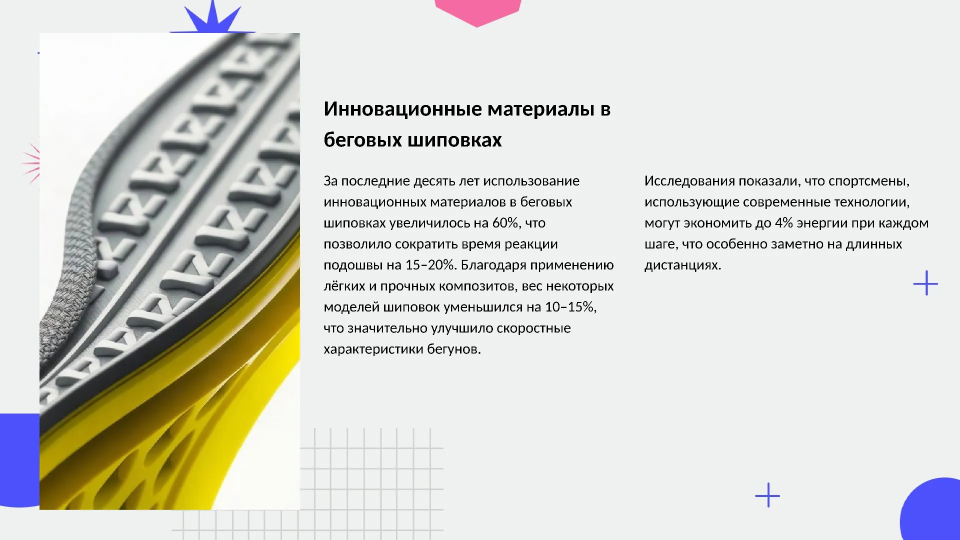 Инновационные материалы в беговых шиповках - слайд для презентации на тему 