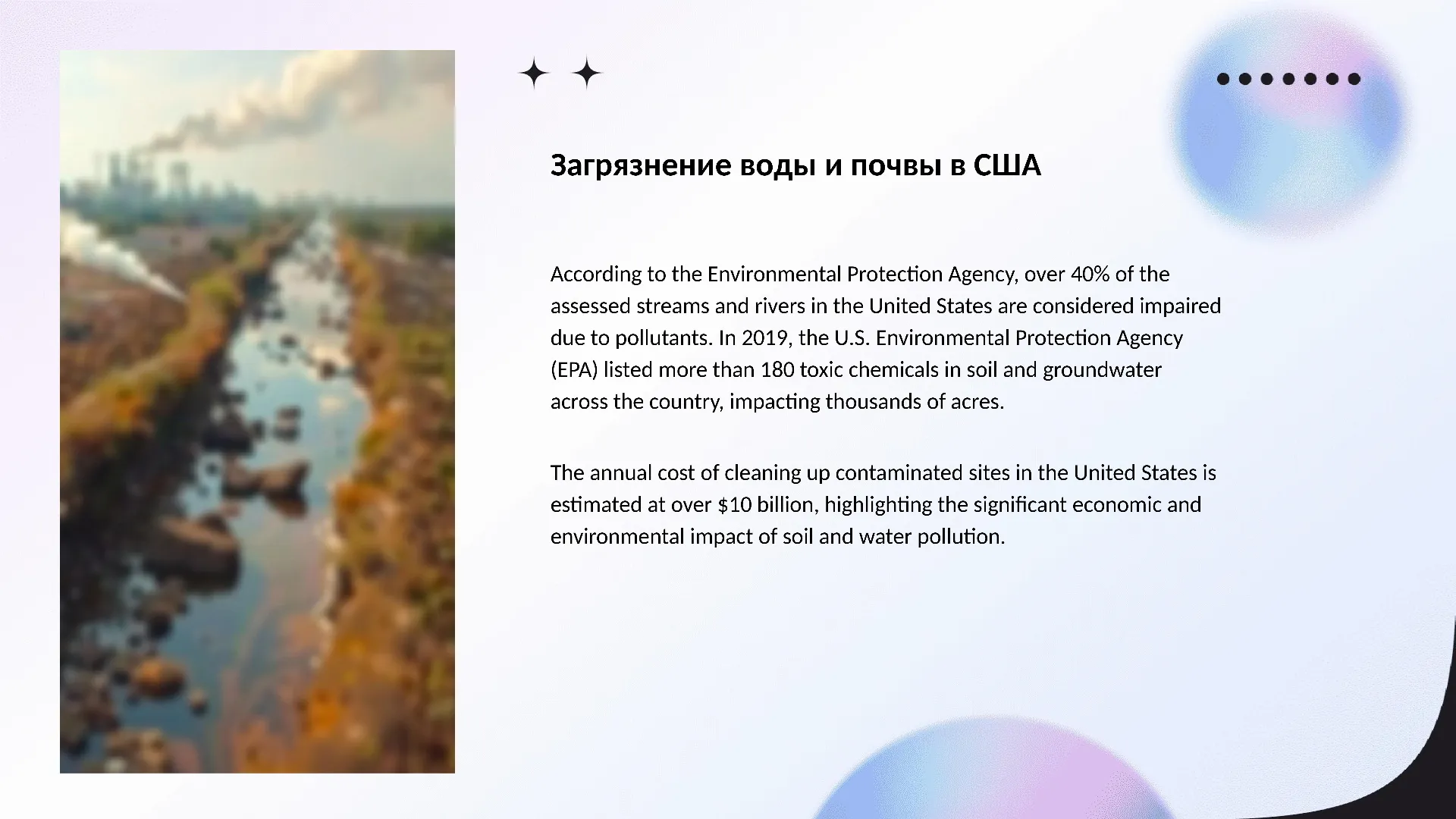 Загрязнение воды и почвы в США - слайд для презентации на тему 