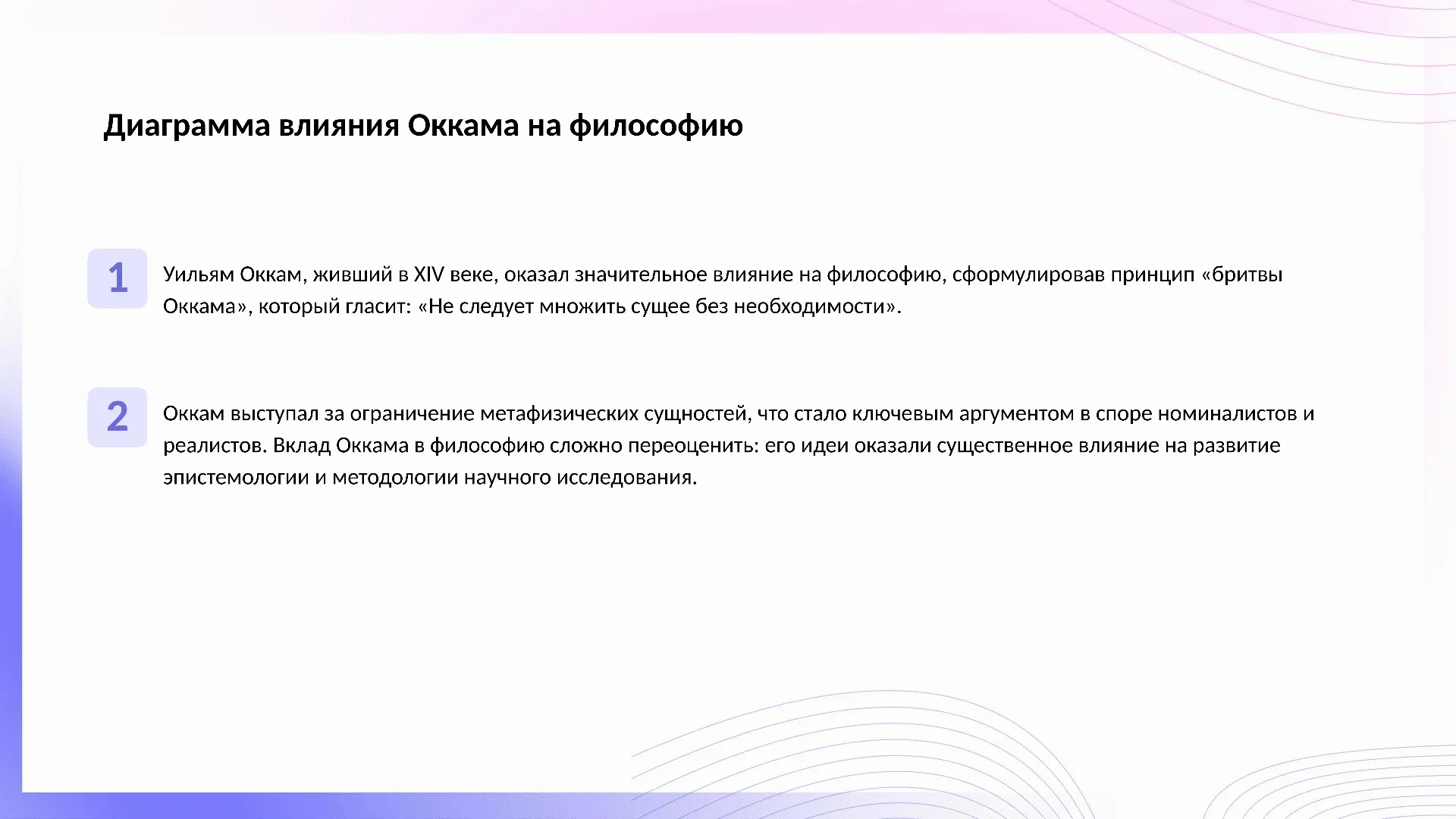 Диаграмма влияния Оккама на философию - слайд для презентации на тему 