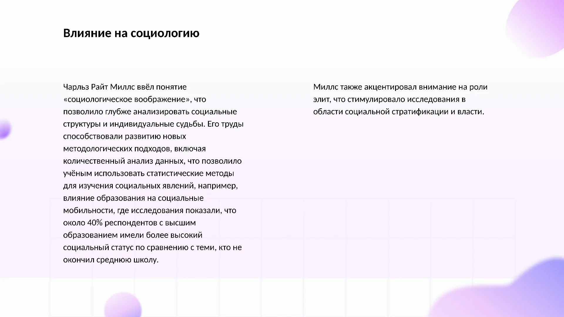 Влияние на социологию - слайд для презентации на тему 