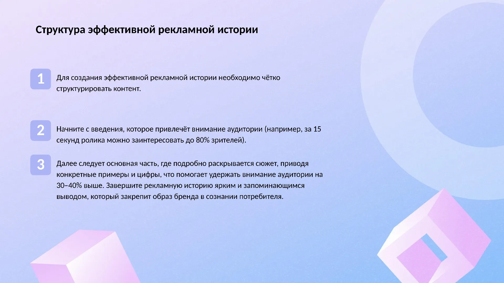 Структура эффективной рекламной истории - слайд для презентации на тему 