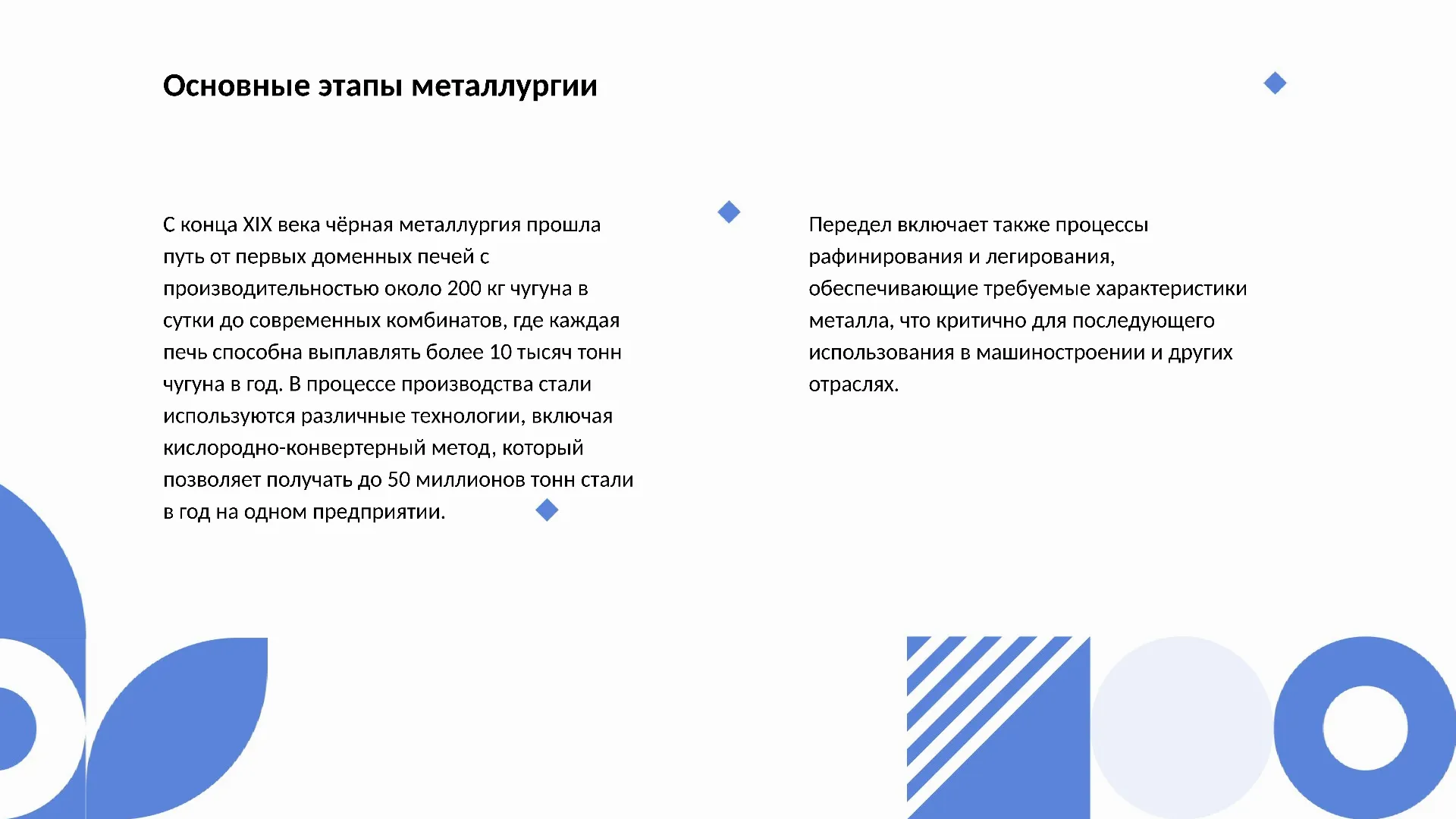 Основные этапы металлургии - слайд для презентации на тему 