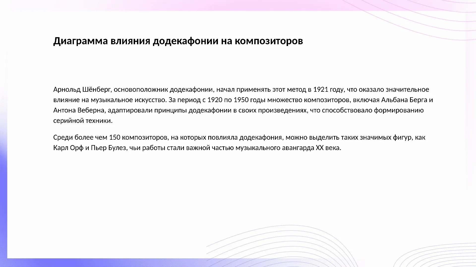 Диаграмма влияния додекафонии на композиторов - слайд для презентации на тему 
