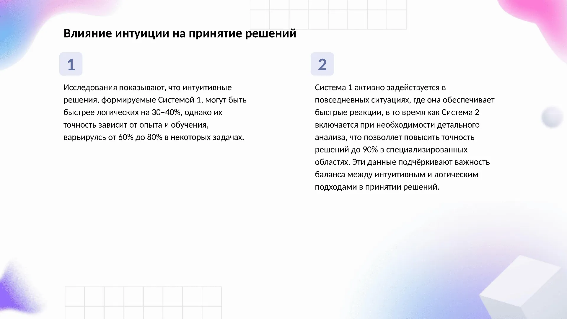 Влияние интуиции на принятие решений - слайд для презентации на тему 