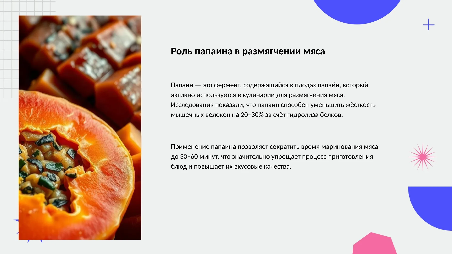 Роль папаина в размягчении мяса - слайд для презентации на тему 