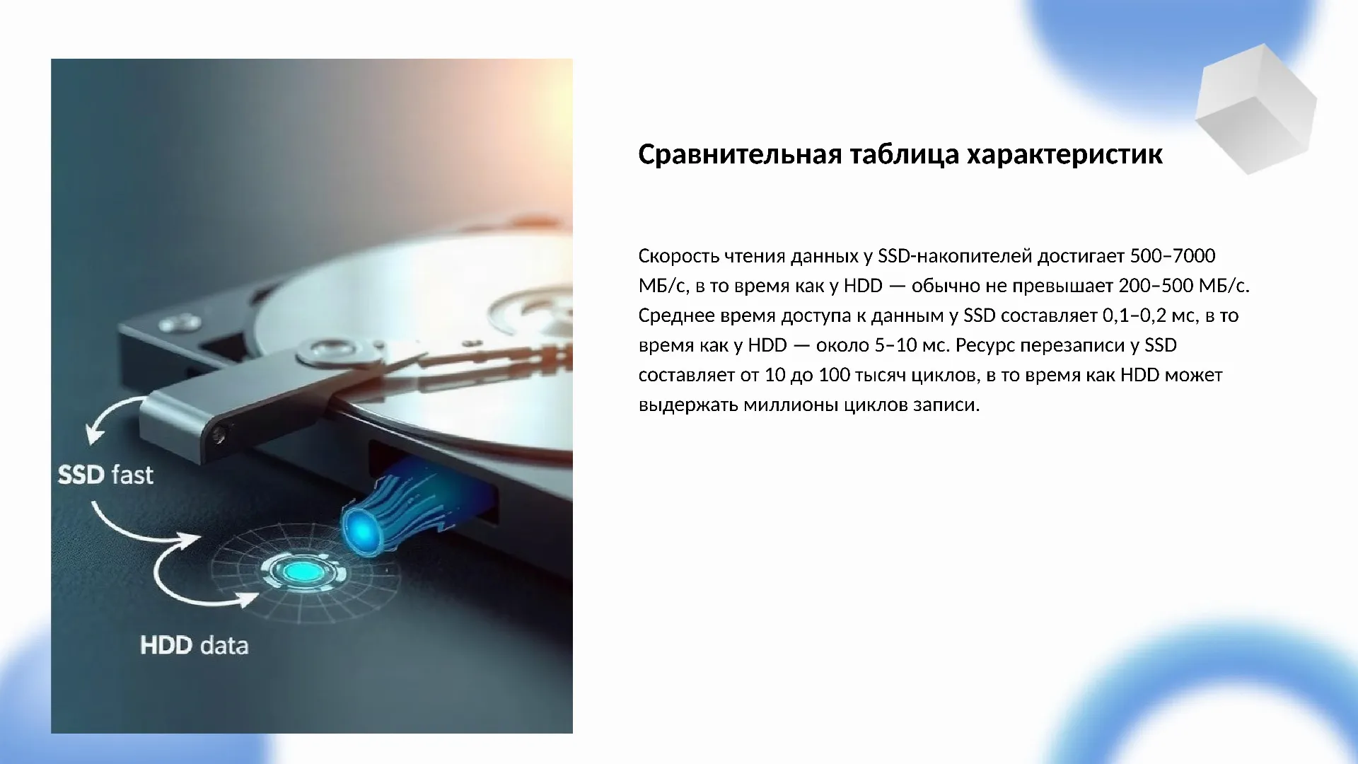 Сравнительная таблица характеристик - слайд для презентации на тему 