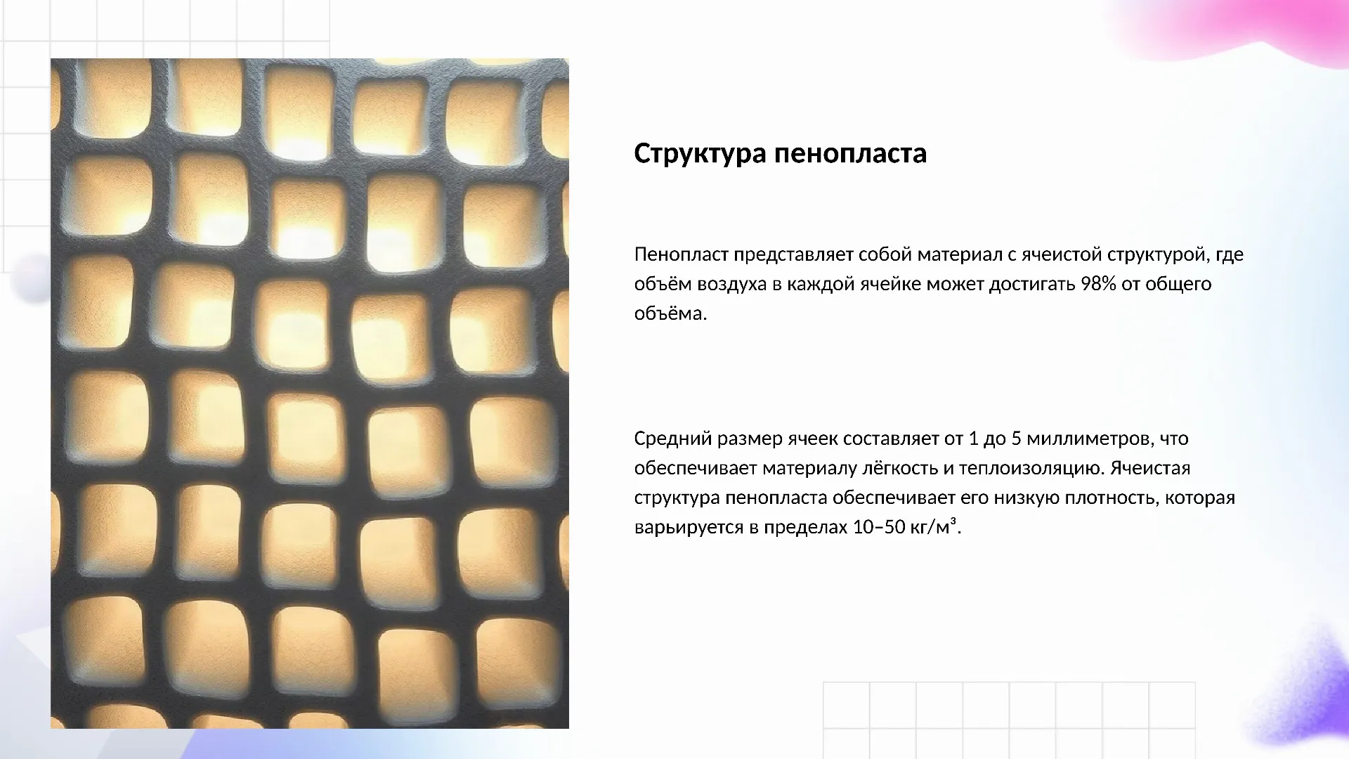Структура пенопласта - слайд для презентации на тему 