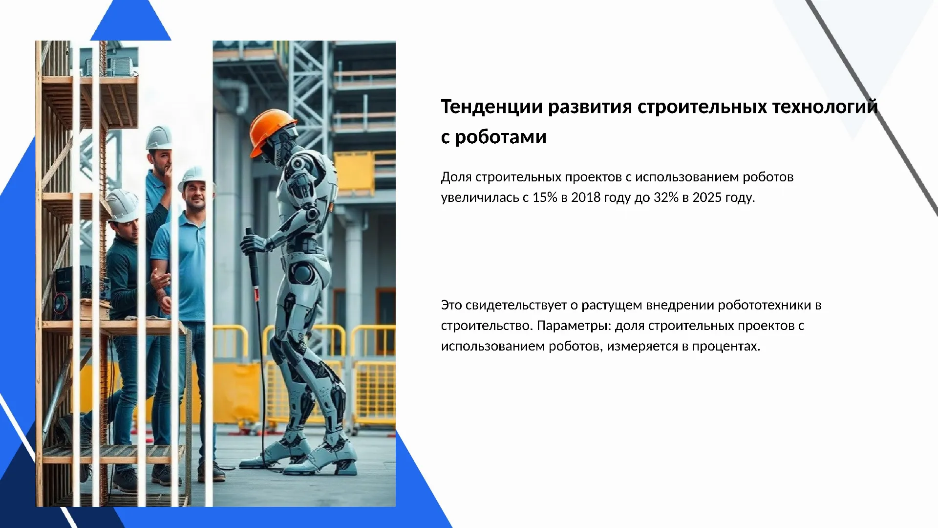 Тенденции развития строительных технологий с роботами - слайд для презентации на тему 