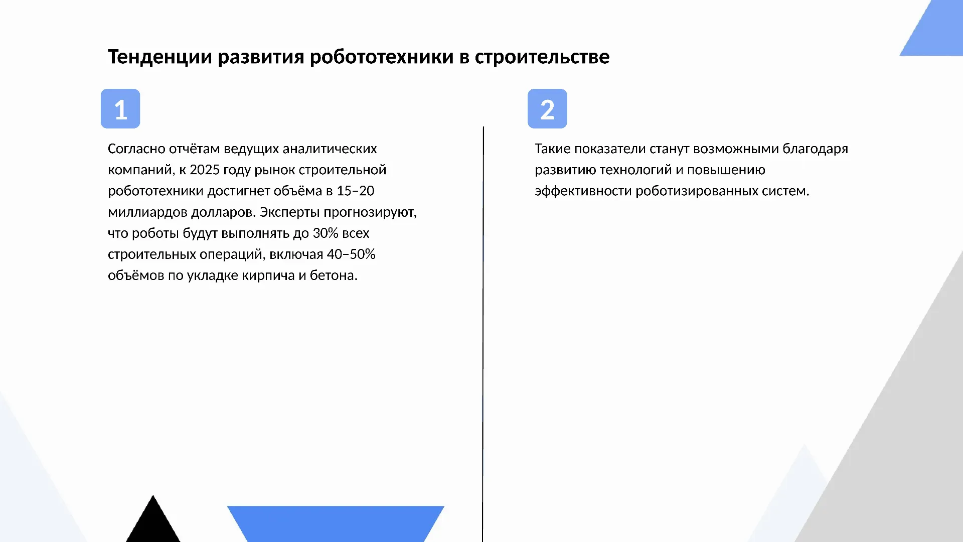 Тенденции развития робототехники в строительстве - слайд для презентации на тему 