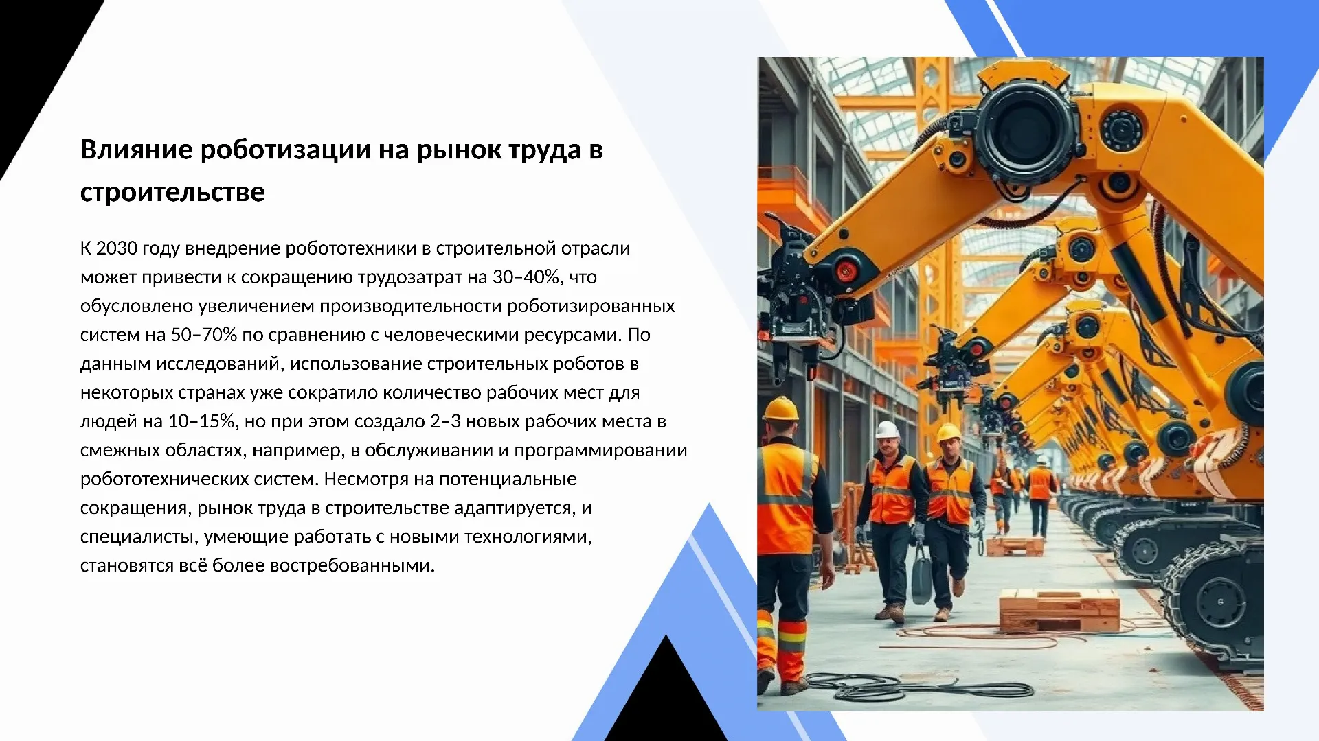 Влияние роботизации на рынок труда в строительстве - слайд для презентации на тему 