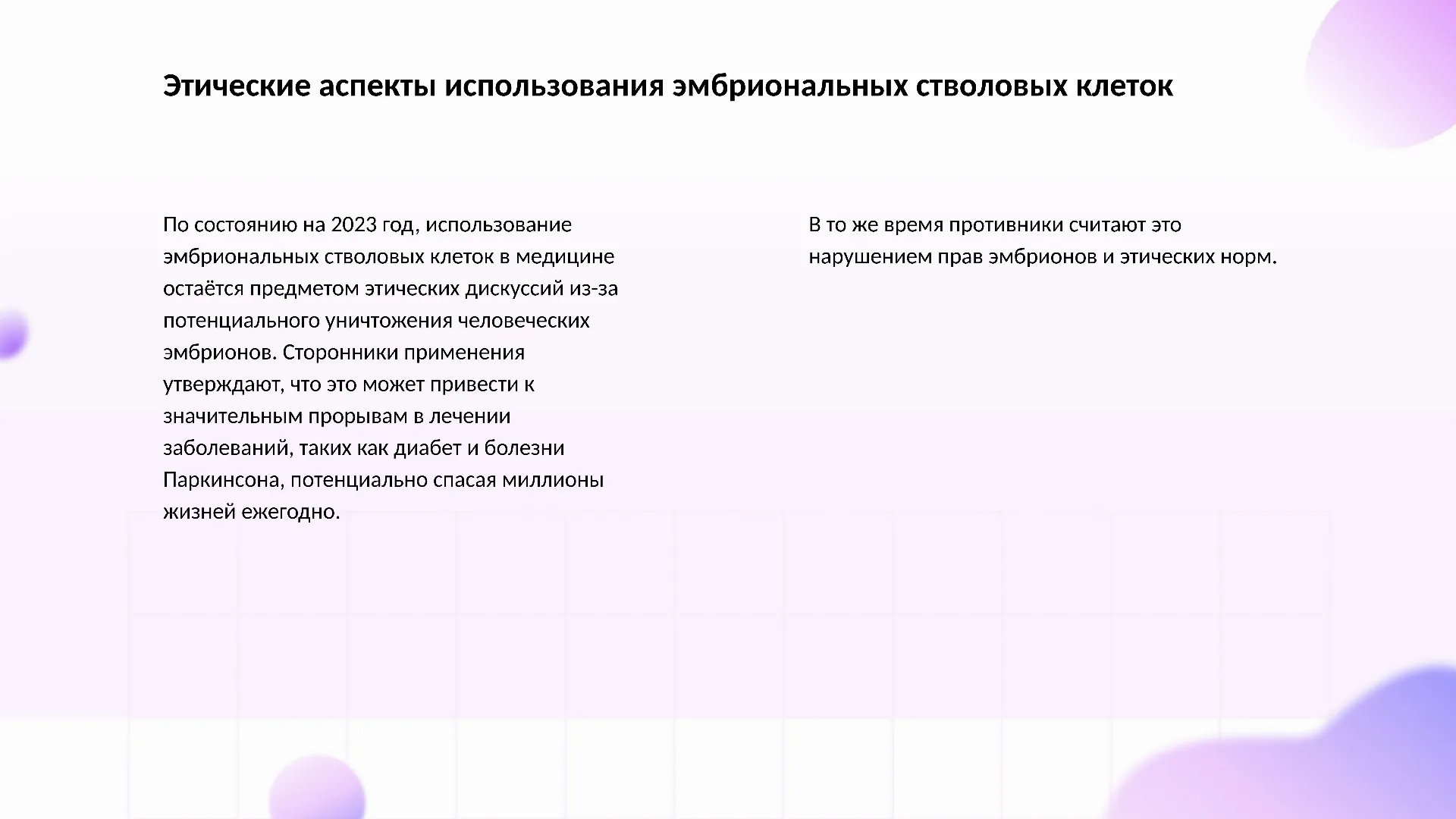 Этические аспекты использования эмбриональных стволовых клеток - слайд для презентации на тему 