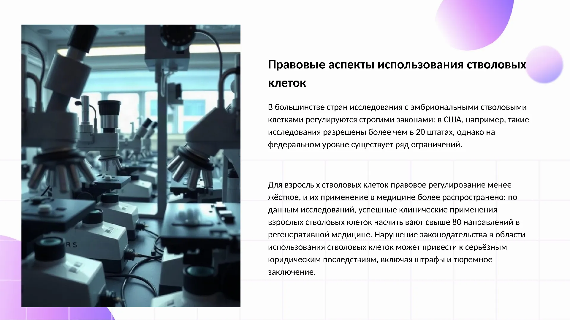 Правовые аспекты использования стволовых клеток - слайд для презентации на тему 
