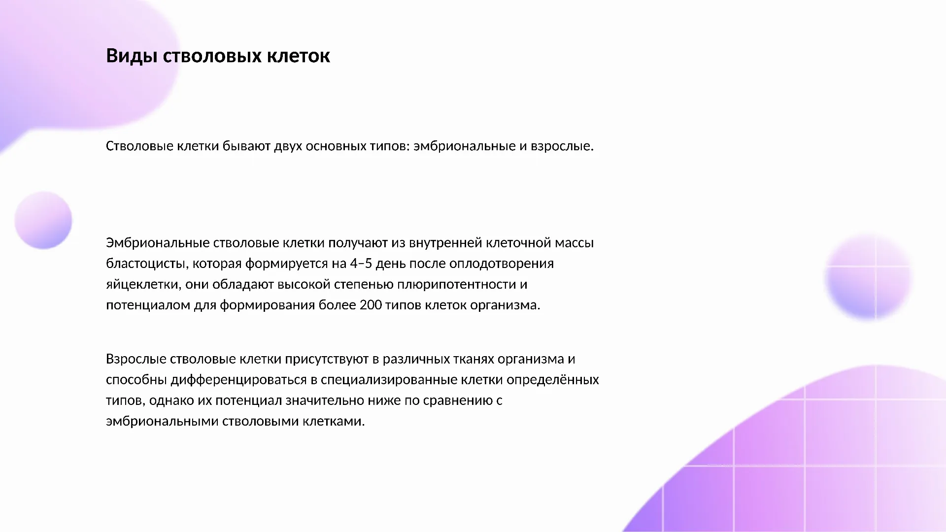 Виды стволовых клеток - слайд для презентации на тему 
