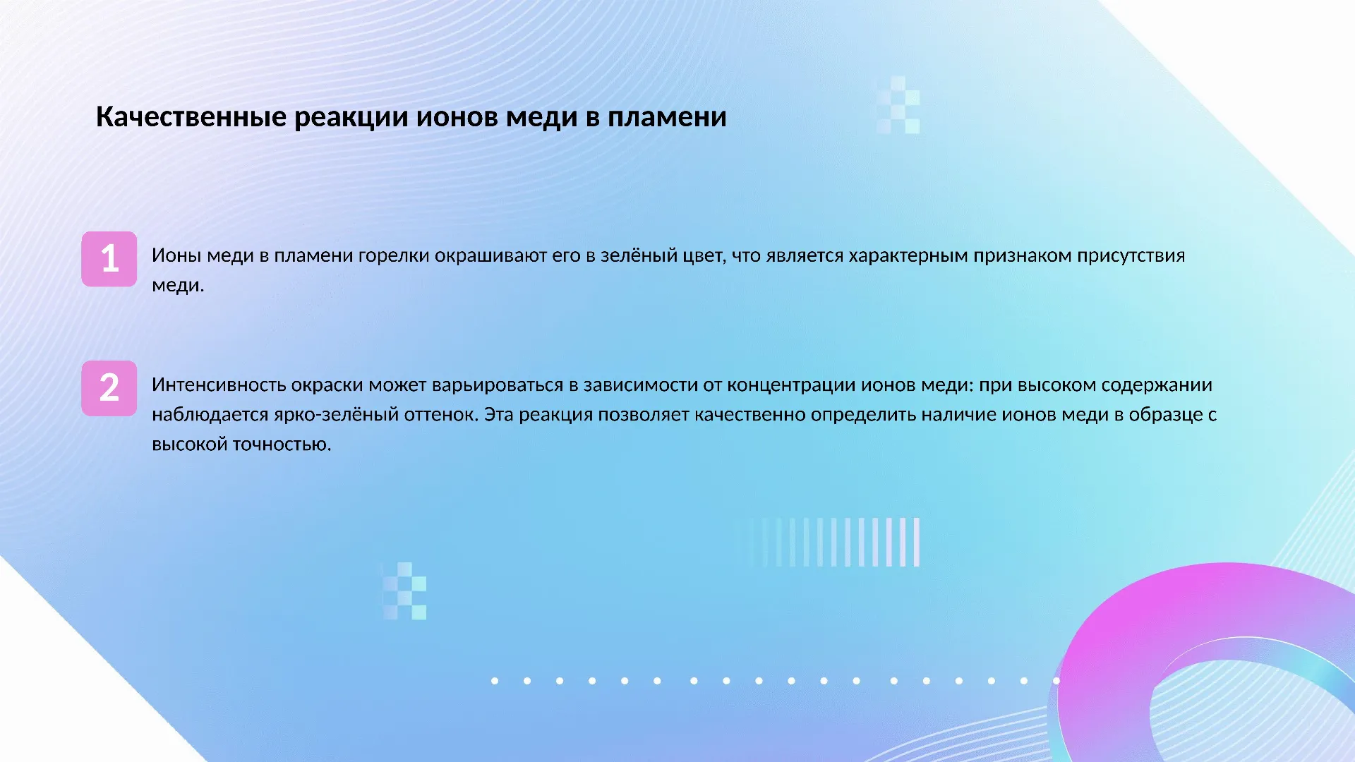 Качественные реакции ионов меди в пламени - слайд для презентации на тему 