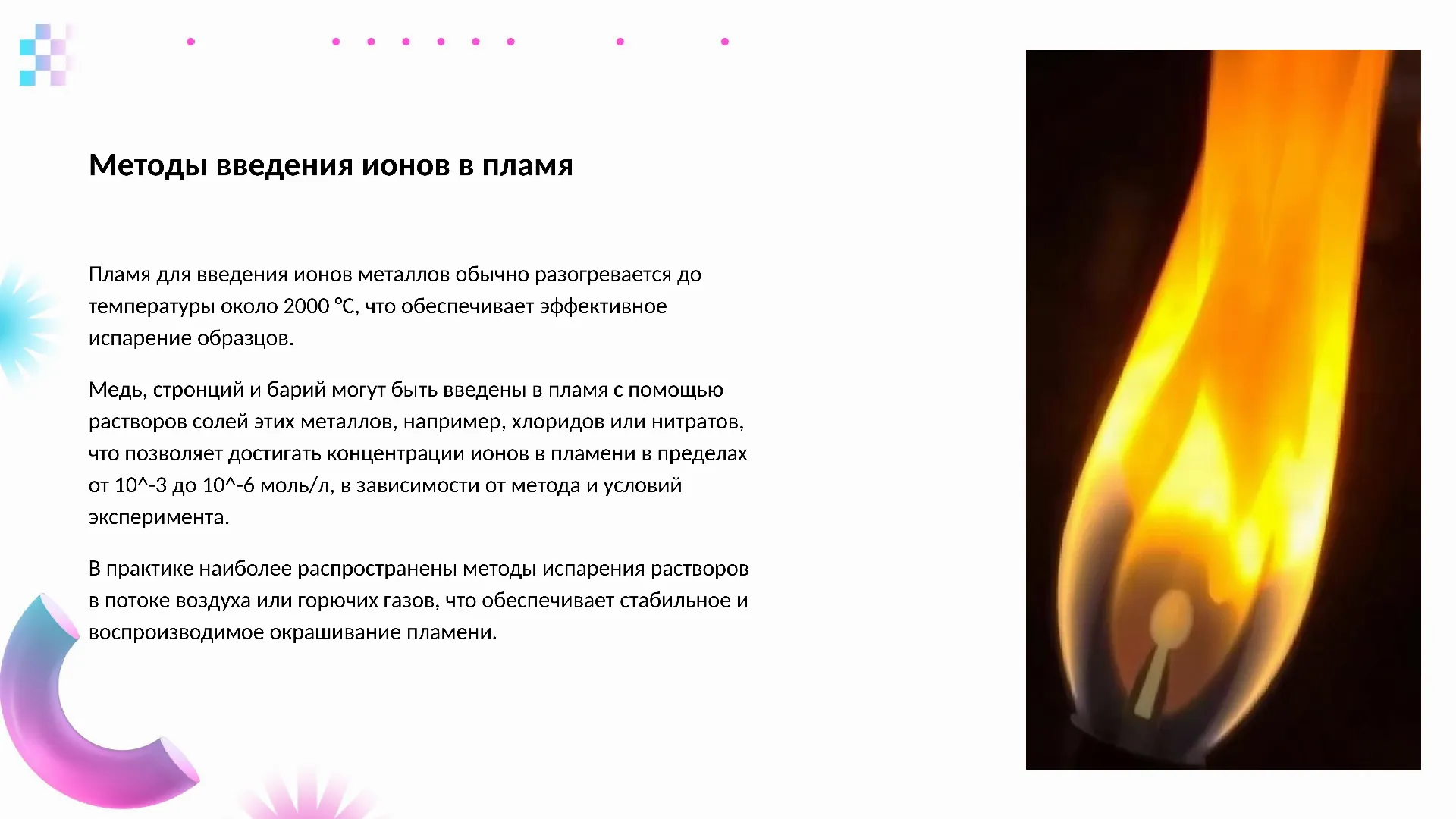 Методы введения ионов в пламя - слайд для презентации на тему 