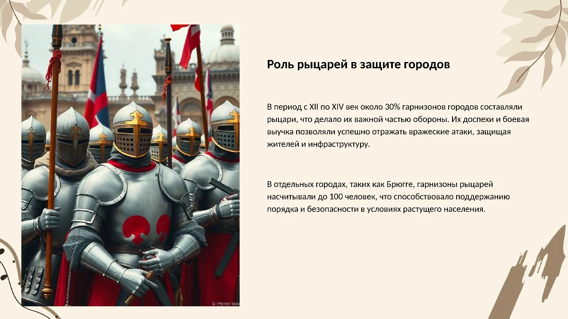 Роль рыцарей в защите городов - слайд для презентации на тему 
