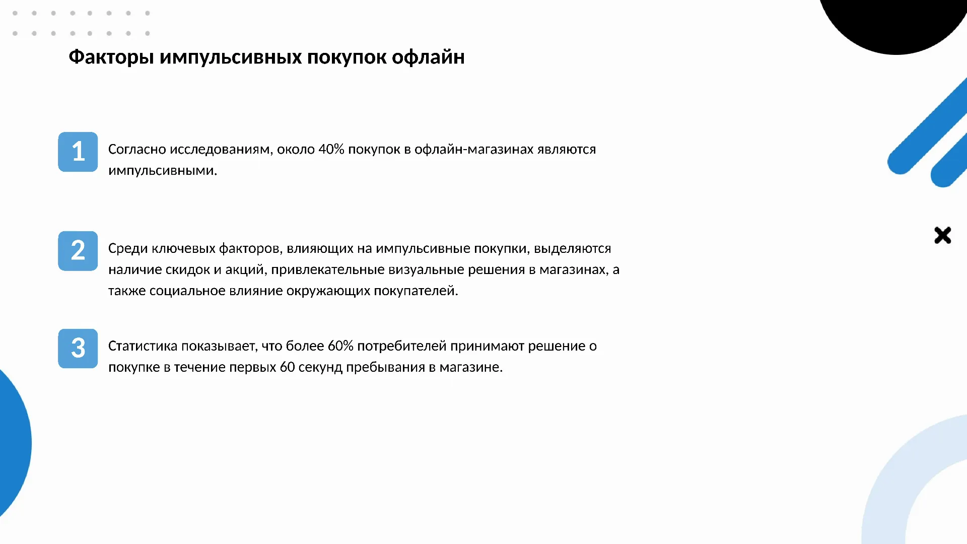 Факторы импульсивных покупок офлайн - слайд для презентации на тему 