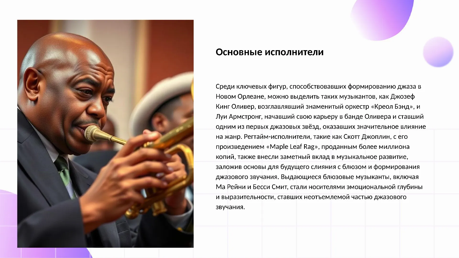 Основные исполнители - слайд для презентации на тему 