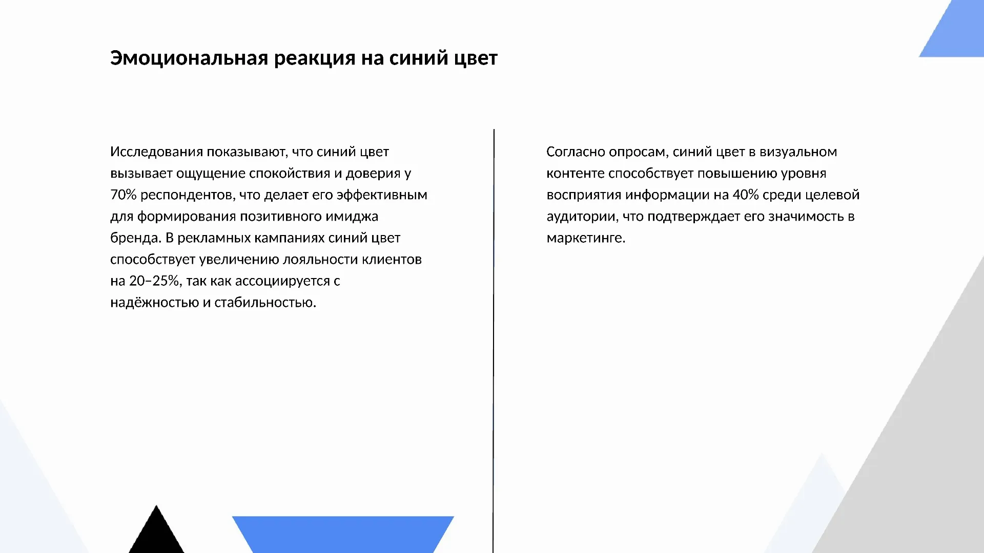 Эмоциональная реакция на синий цвет - слайд для презентации на тему 