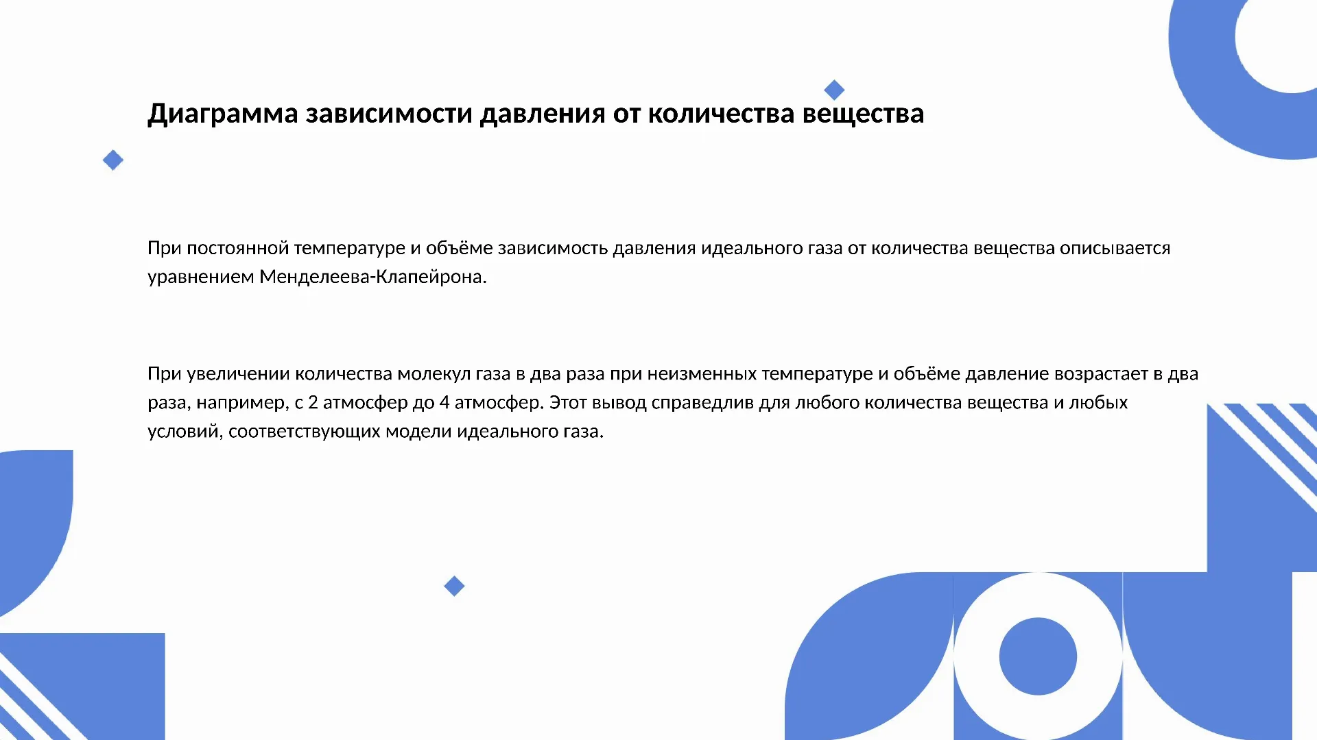Диаграмма зависимости давления от количества вещества - слайд для презентации на тему 