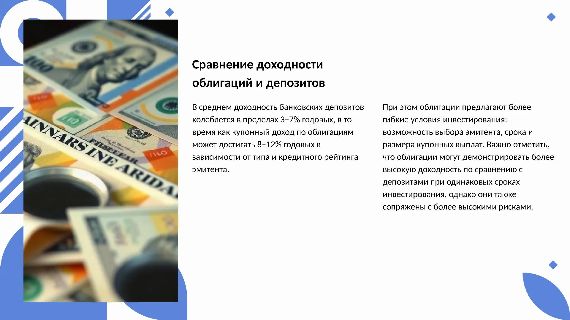 Сравнение доходности облигаций и депозитов - слайд для презентации на тему 