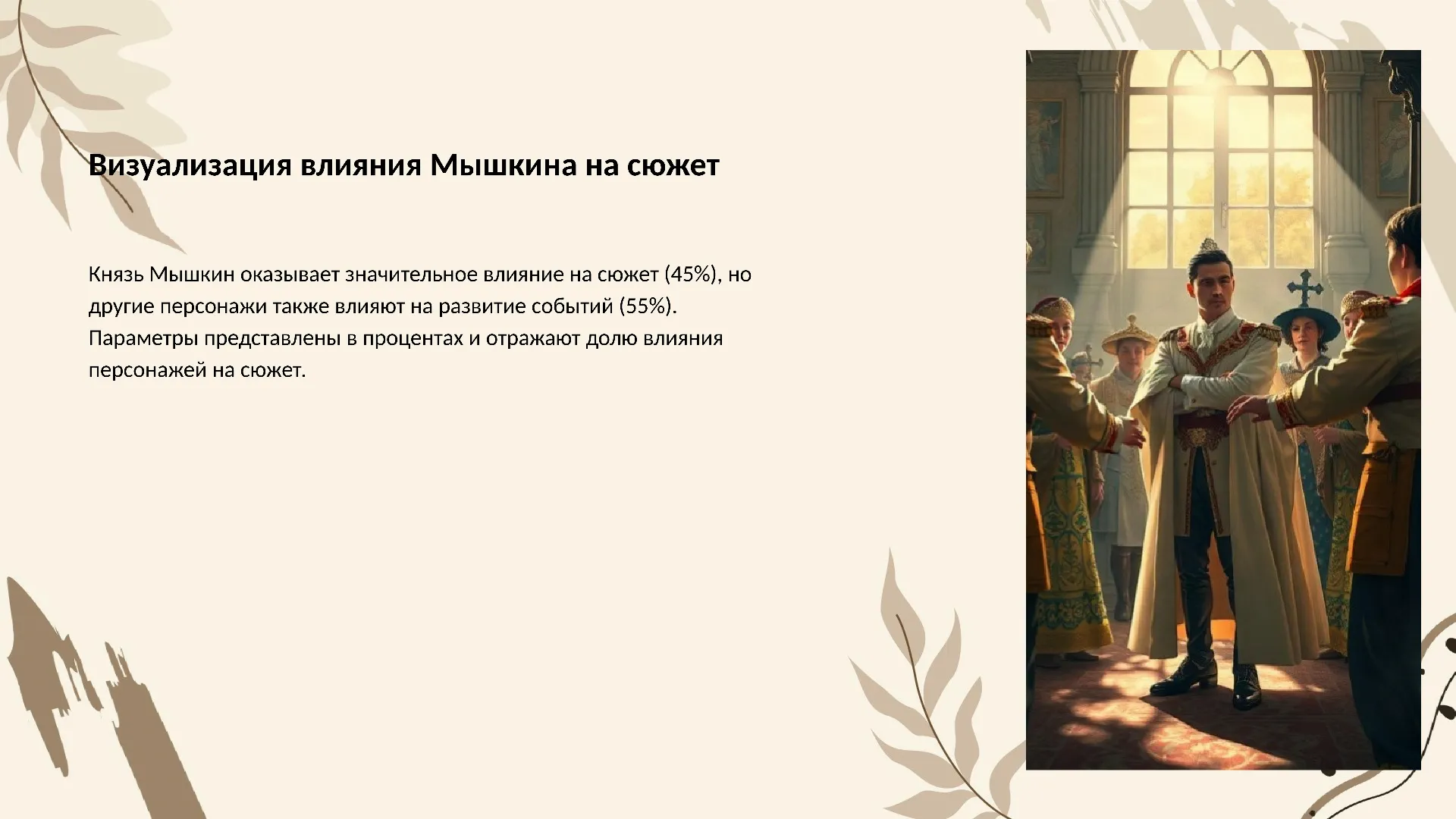 Визуализация влияния Мышкина на сюжет - слайд для презентации на тему 