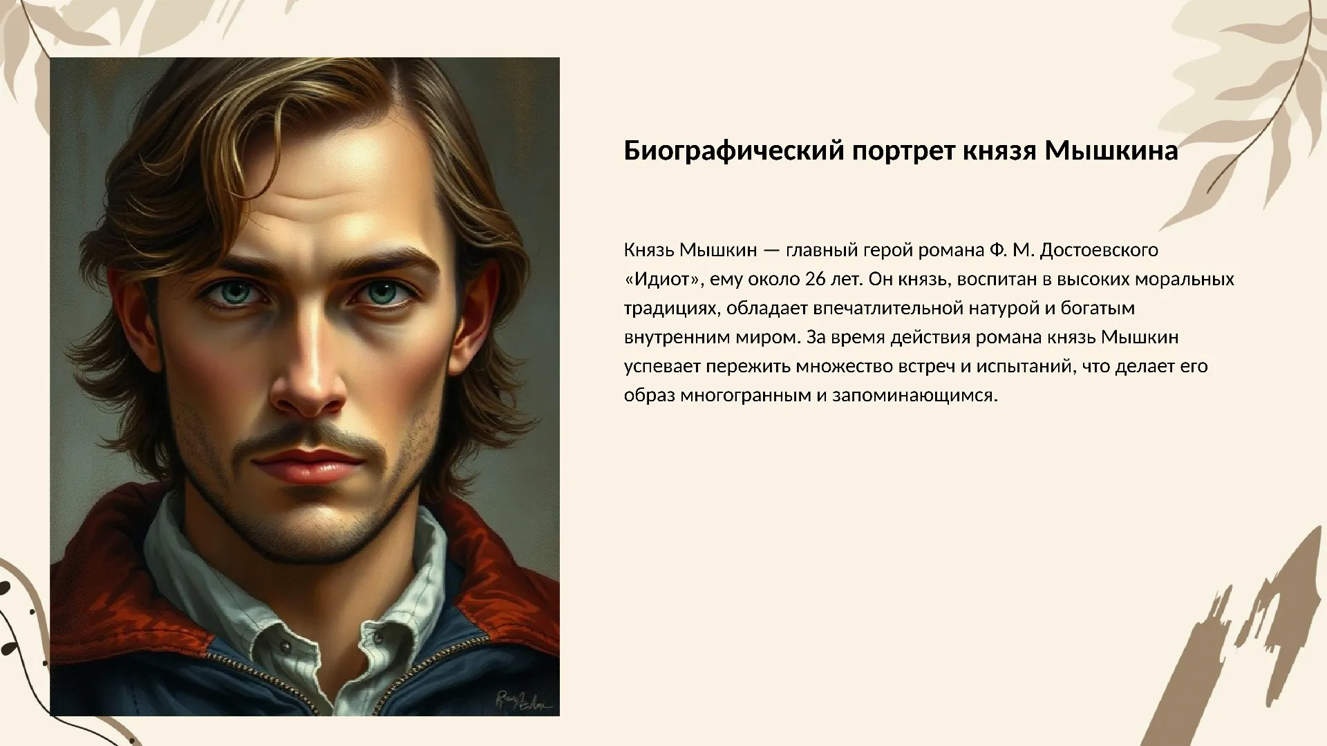Биографический портрет князя Мышкина - слайд для презентации на тему 
