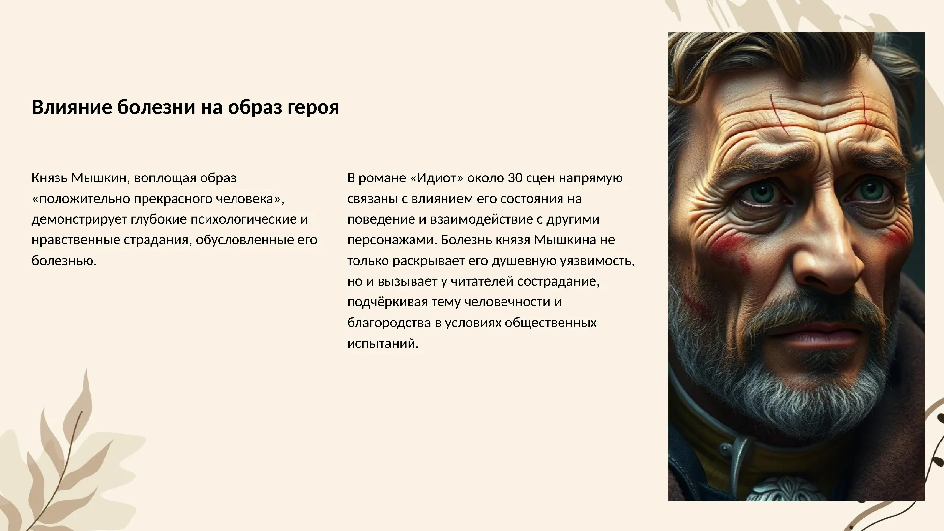 Влияние болезни на образ героя - слайд для презентации на тему 