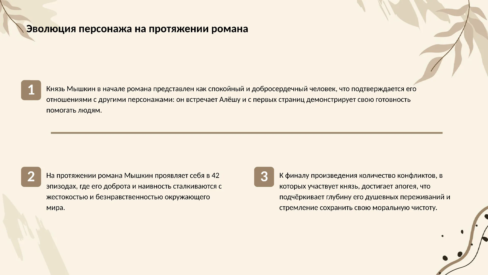 Эволюция персонажа на протяжении романа - слайд для презентации на тему 