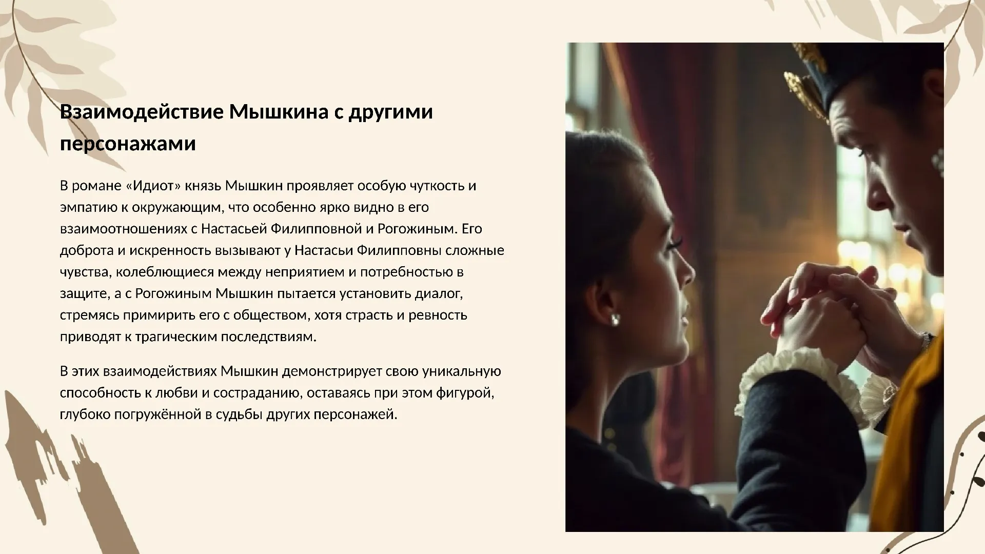 Взаимодействие Мышкина с другими персонажами - слайд для презентации на тему 