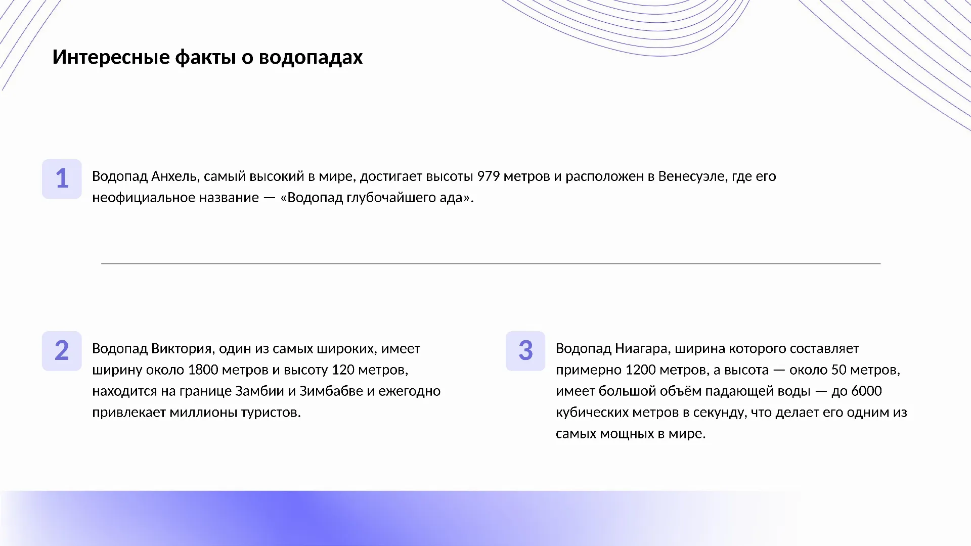 Интересные факты о водопадах - слайд для презентации на тему 