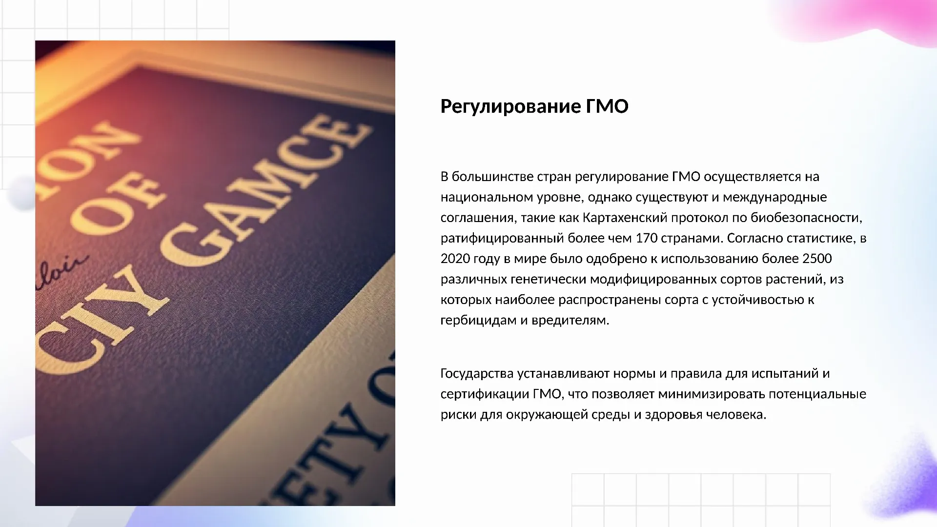 Регулирование ГМО - слайд для презентации на тему 