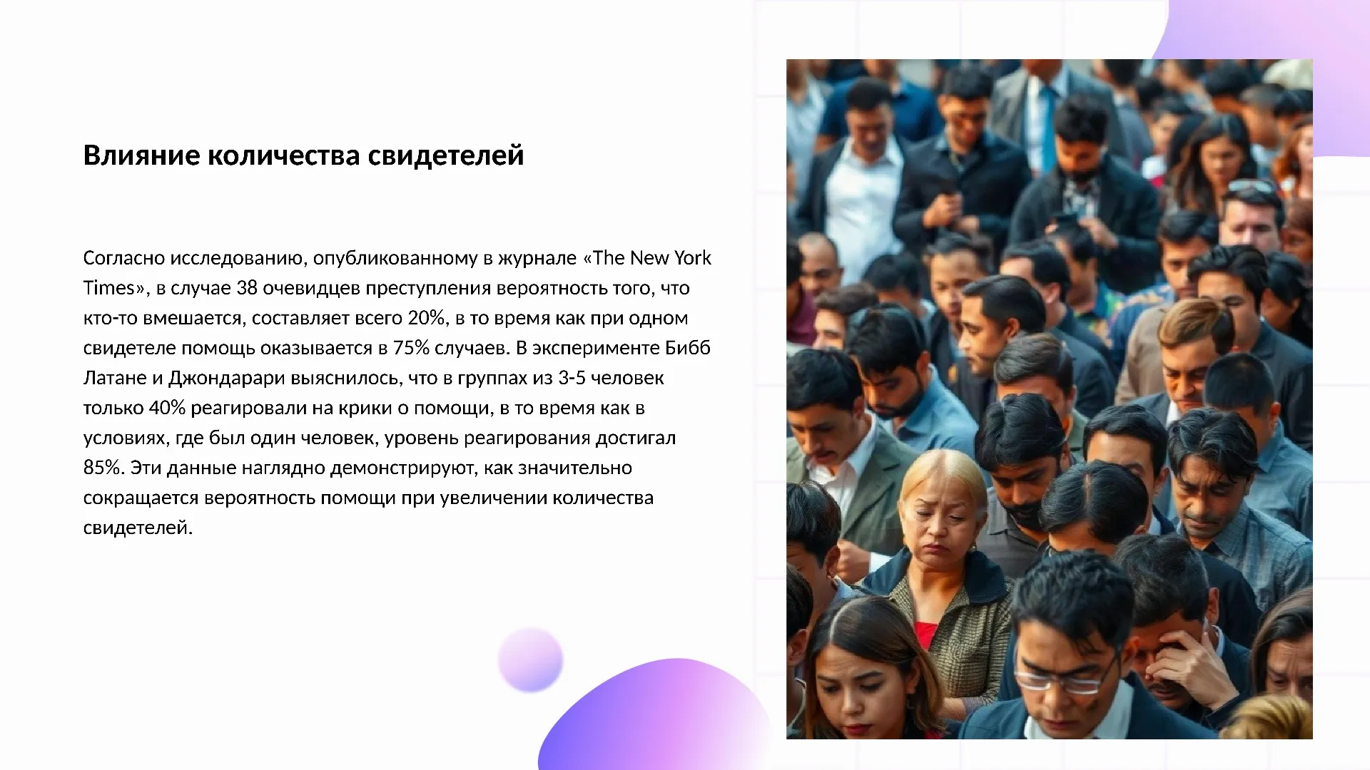 Влияние количества свидетелей - слайд для презентации на тему 