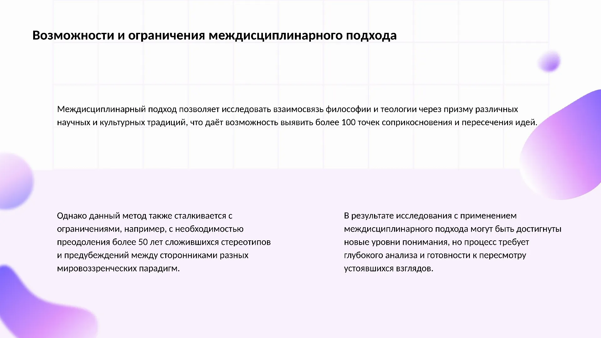 Возможности и ограничения междисциплинарного подхода - слайд для презентации на тему 