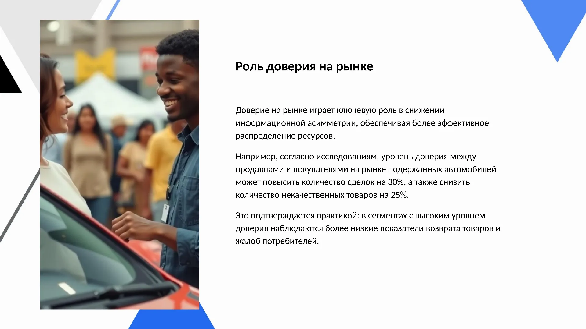 Роль доверия на рынке - слайд для презентации на тему 